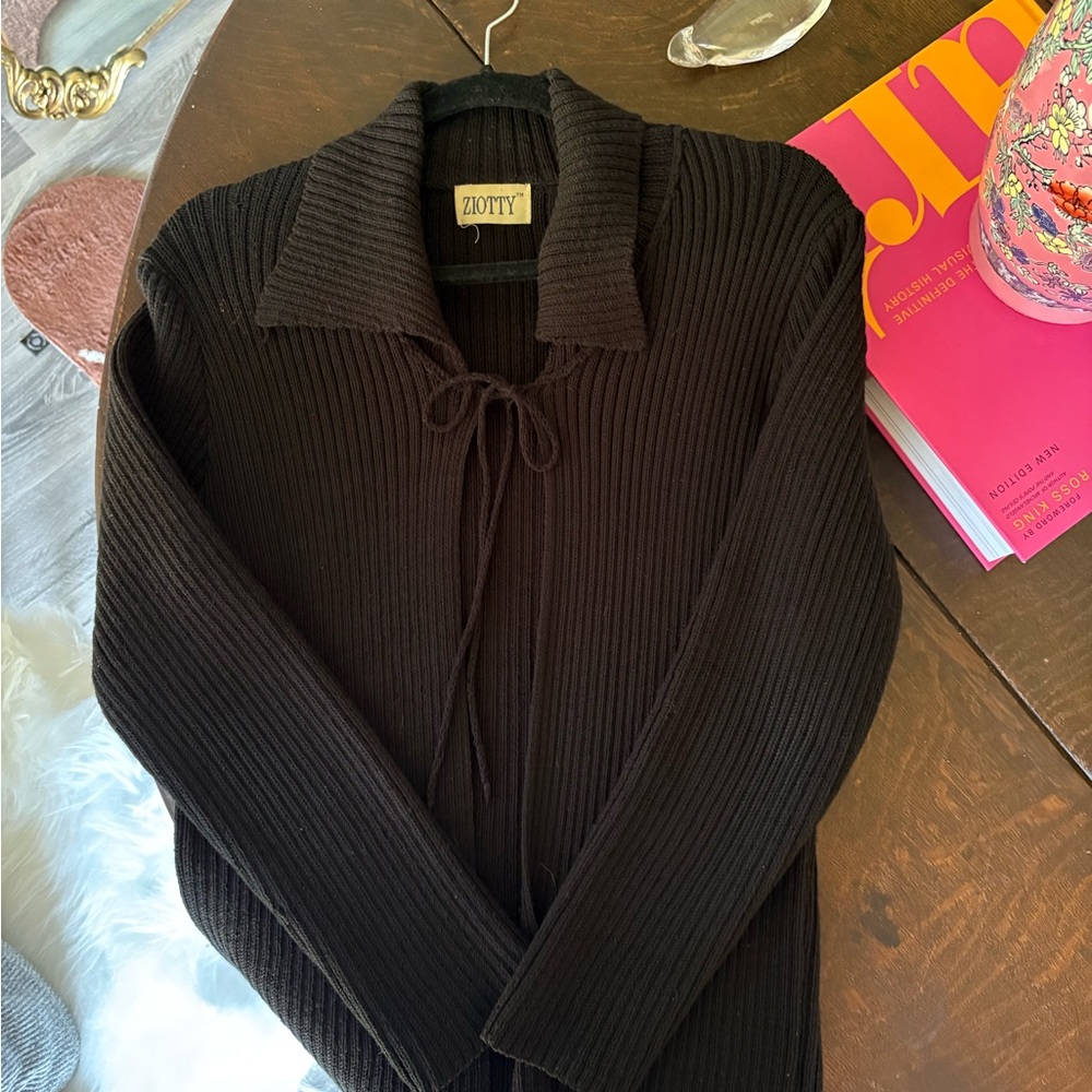 Ziotty Tie Front Collared Knit Cardigan